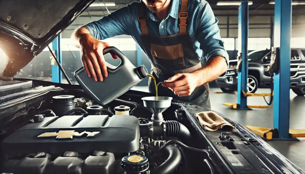 Adjusting engine oil level in Chevy vehicle during oil change