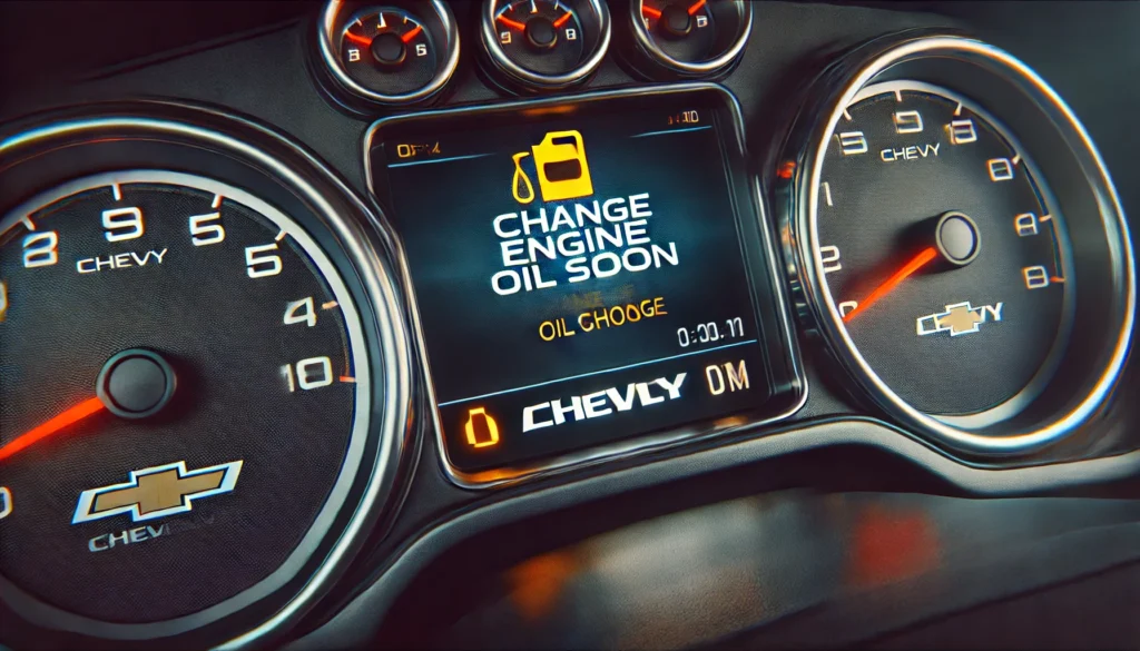 Chevy vehicle dashboard displaying 'Change Engine Oil Soon' warning light.
