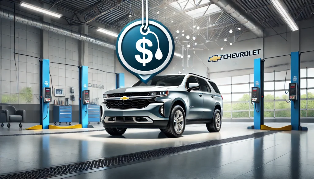 Chevrolet vehicle with price tag icon representing the cost of an oil change.