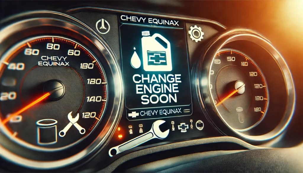 Chevy Equinox dashboard displaying 'Change Engine Oil Soon' warning.