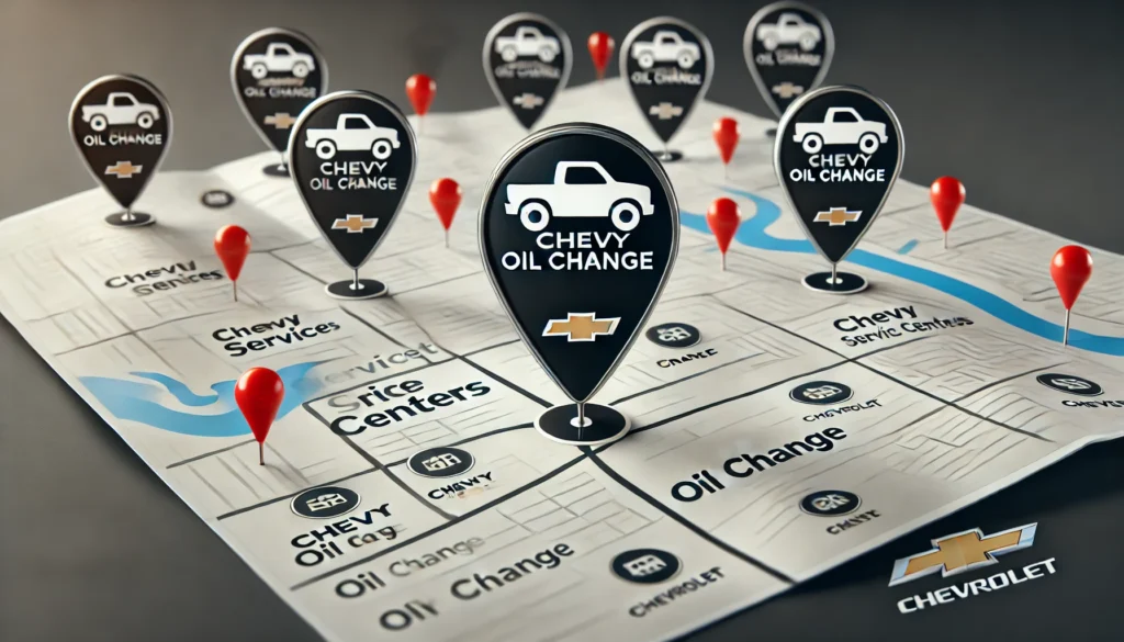 Map showing locations for Chevy oil change services near me.