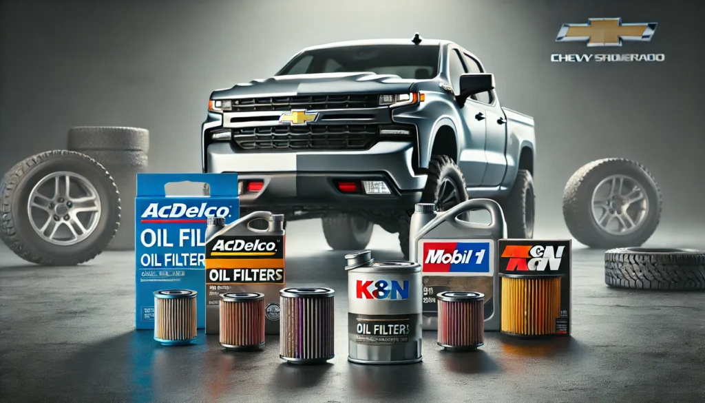 Top oil filters for a 2018 Chevy Silverado, featuring ACDelco, Mobil 1, and K&N brands.