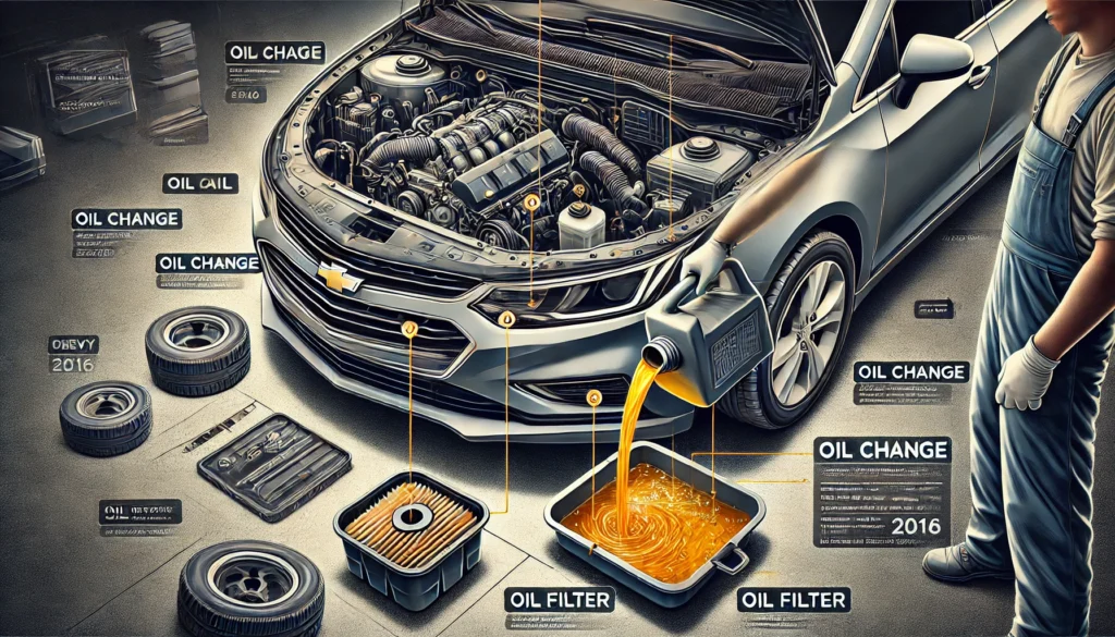 Mechanic performing an oil change on a Chevy Cruze 2016, illustrating the process of draining old oil and replacing the oil filter.